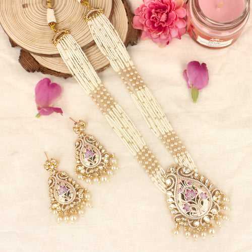 Kundan Beaded Long Necklace Set - SIA428107