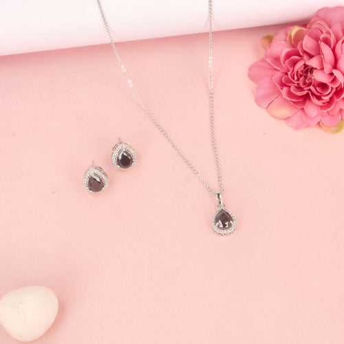 CZ Black Tear Drop Pendent Set - SIA428319