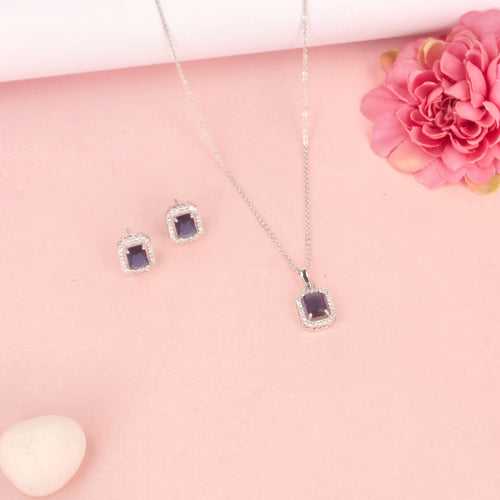 CZ Double Blue Square Pendent Set - SIA428325