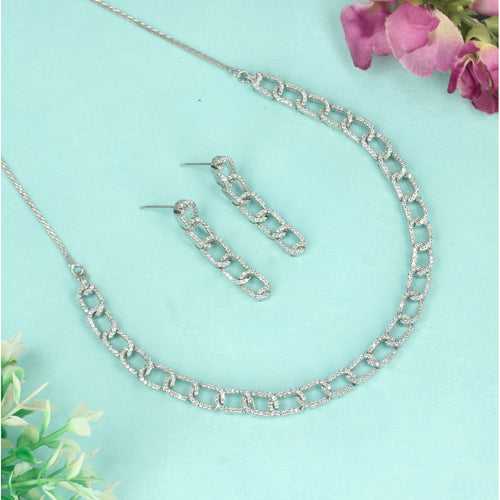 CZ Charmy Chain Necklace Set - SIA428708