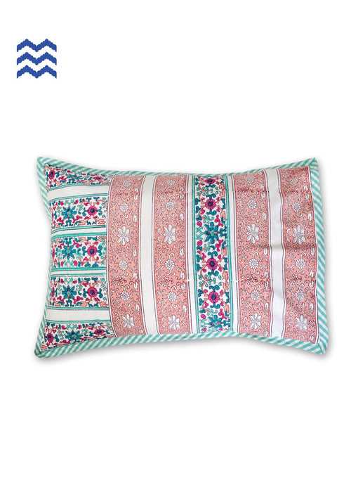 40s Cotton Pillow Cover in Floral Block Print
