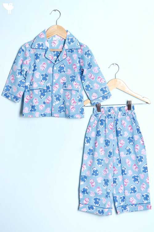 Cotton Boys Sleepwear Set In Block Print