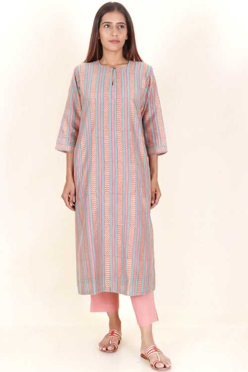 Chanderi Silk Kurta Pant And Dupatta Set In Floral Block Print