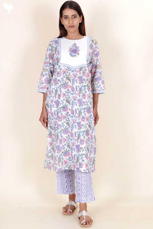 Cotton Kurta And Pant Set In Block Print