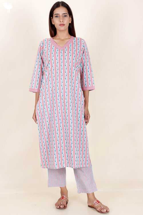 Cotton Kurta And Pant Set In Floral Print