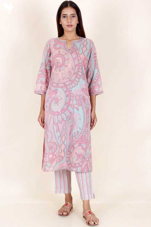 Cotton Kurta And Pant Set In Graphic Print