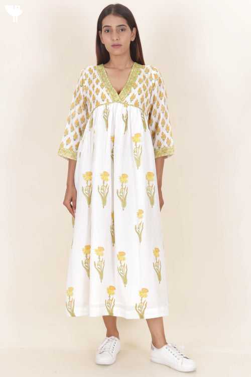 Modal Silk Dress In Floral Block Print