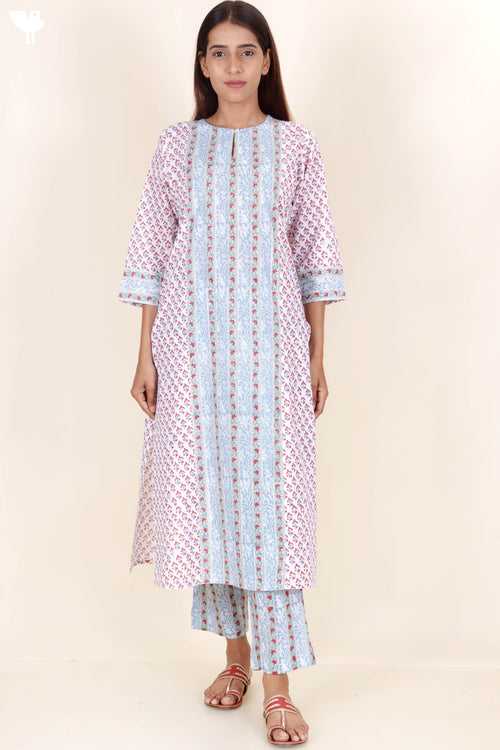 Cambric Cotton Kurta In Block Print