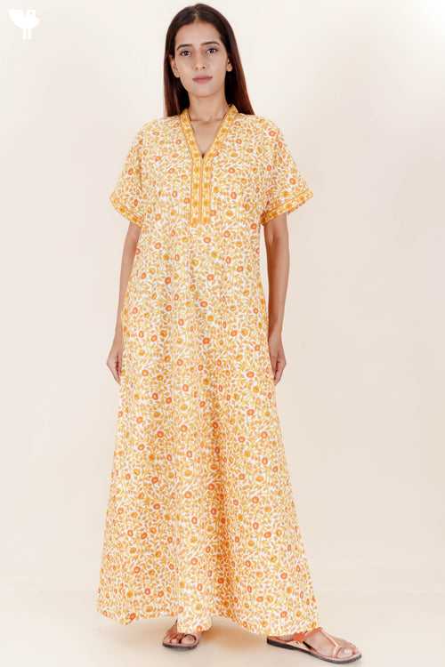 60’s Cotton Short Sleeve Kaftan In Floral Print