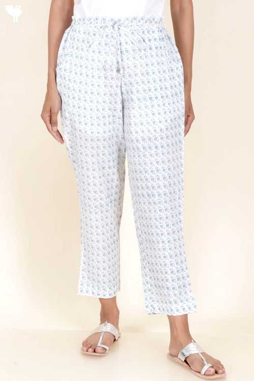 Cambric Cotton Straight Pants In Block Print