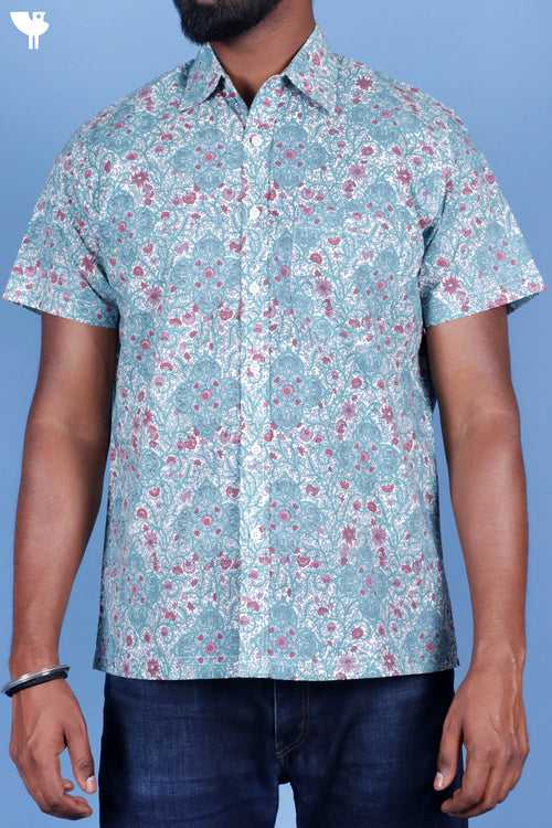 Regular Fit Cambric Cotton Men’s Half Sleeved Shirt In Floral Print
