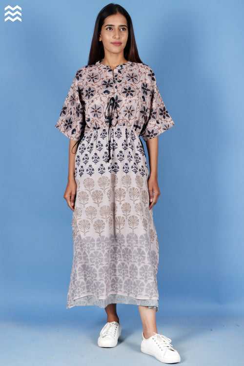 Cotton Abbey Dress In Floral Block Print