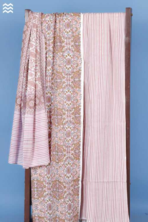 Cotton Dress Material with Mulmul Dupatta In Floral Block Print