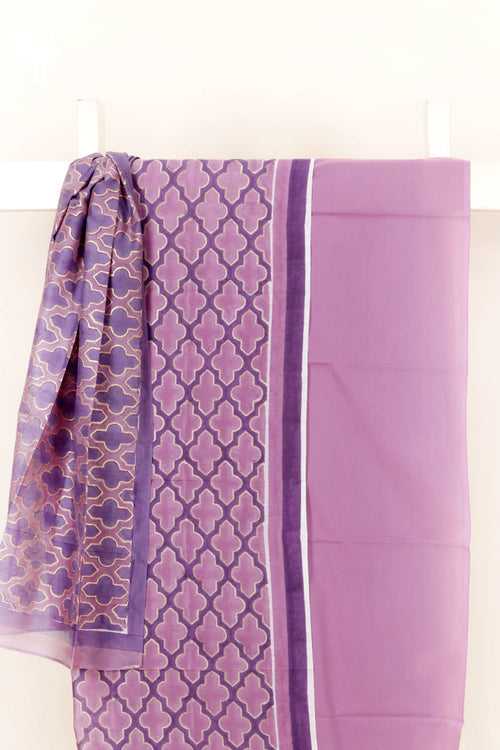 Chanderi Silk Dress Material With Dupatta In Floral Block Print