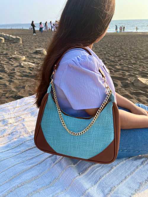 Solid Teal Crescent Bag