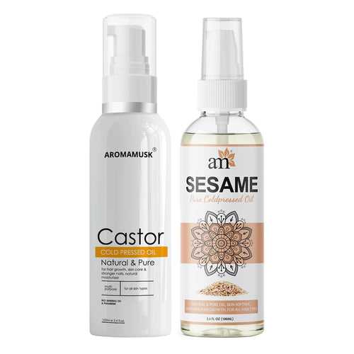 USDA Organic 100% Pure Cold Pressed Castor & Extra Virgin Sesame Oil, 100ml Each