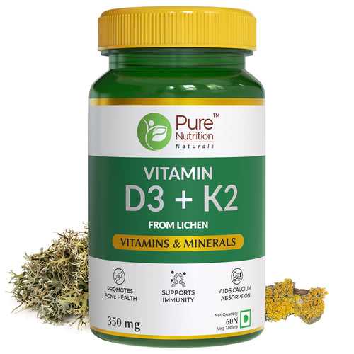 Vitamin D3 + K2 from Lichen | Joints & Bone Health, Immunity Support, Calcium Absorption - 60 Veg Tabs