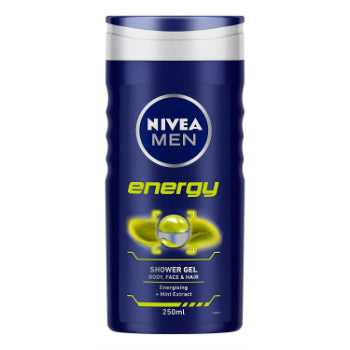 NIVEA Men Body Wash, Energy with Mint Extracts, Shower Gel for Body, Face & Hair, 250 ml