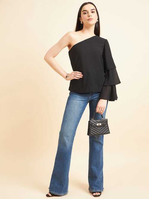 Gipsy Women Solid Polyester Black Top