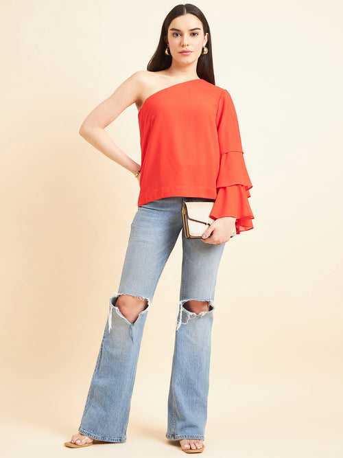 Gipsy Women Solid Polyester Red Top