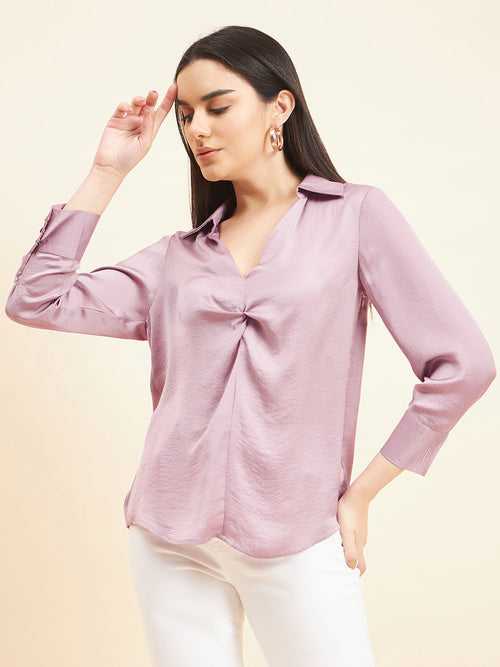 Gipsy Women Solid Knotting Satin Soft Lilac Tunic