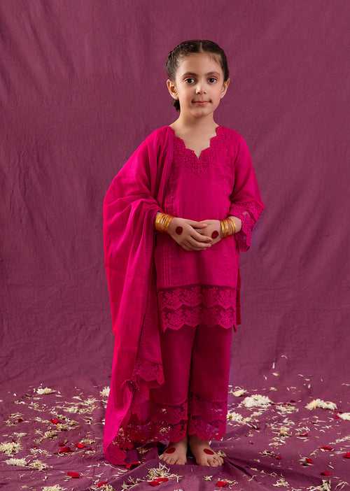 Rani Pink Lacey Straight Suit Set