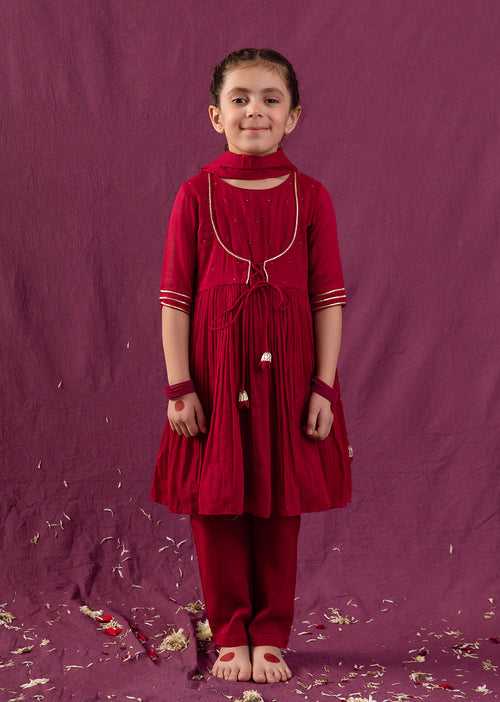 Cherry Red Jacket Anarkali Set