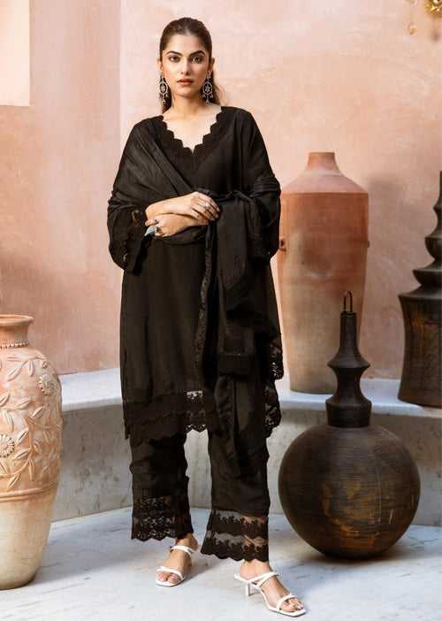 Black Silk Pintucks Suit Set