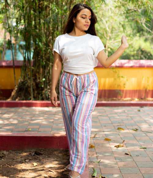 Multicolor Striped Womens Pyjama