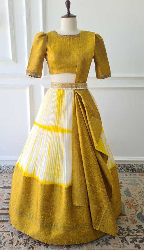 Yellow Tie & Die Pre-Draped Lehanga Set