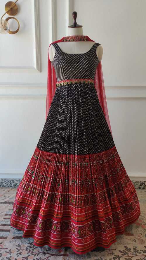 Black Patola Print Anarkali Set With Brooch Dupatta