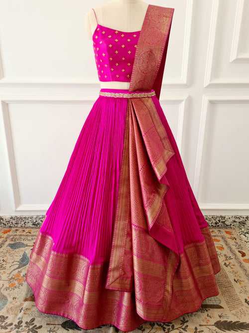 Pink Pre-Draped Lehanga Set