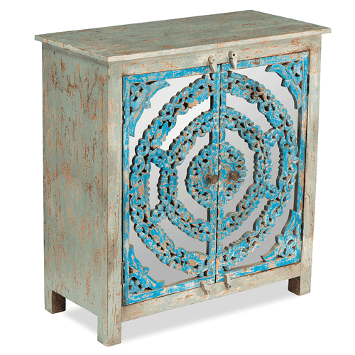 Kansas Blue Mirrored Wooden Cabinet
