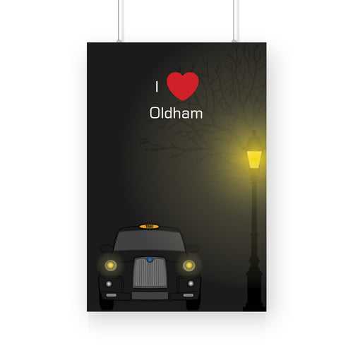 Oldham Love Taxi Canvas Print Framed