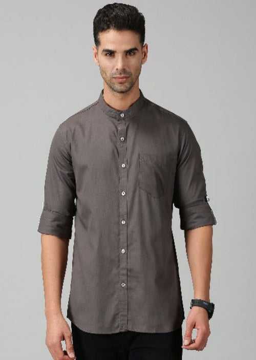 Grey Cotton Solid Shirt For Men's