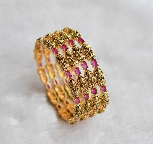 Matte finish ruby stone lakshmi set of 4 bangles(2.10) dj-46568