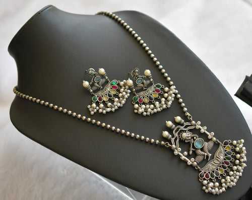 Silver tone multi color-pearl ganesha haar set dj-46459