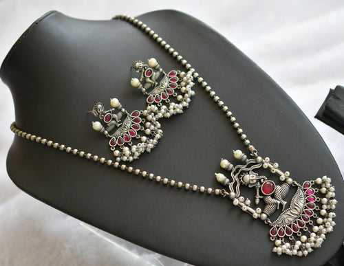 Silver tone pink-pearl ganesha haar set dj-46466