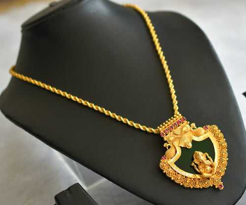 Gold tone kerala style18 inches chain with  pink-green ganesha palakka pendant dj-46556