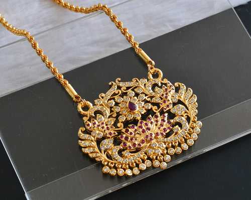 Gold tone AD Pink-white Lotus Pendant with chain DJ26356