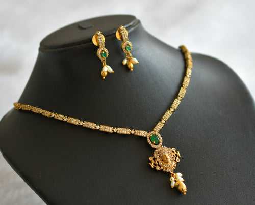 Matte finish cz white-green Thirumal necklace set dj-46601