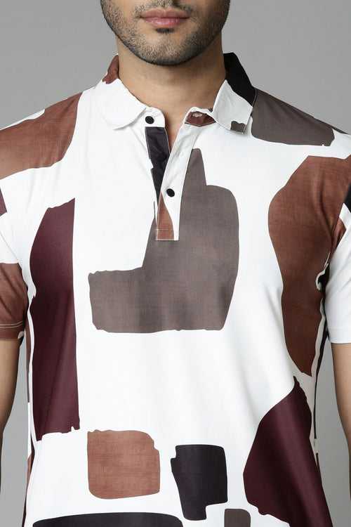 Hot Brown Printed Polo T-Shirt