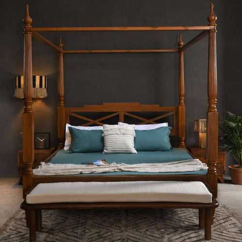 Retro Vintage Canopy Teak Wood Bed CTBD-1601