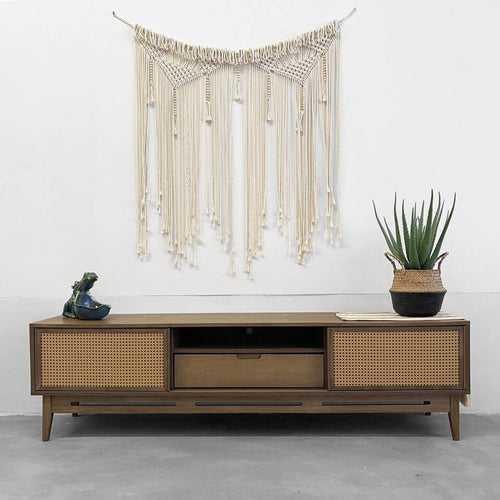 TV Console (Solid Teak Wood + Rattan Panel)