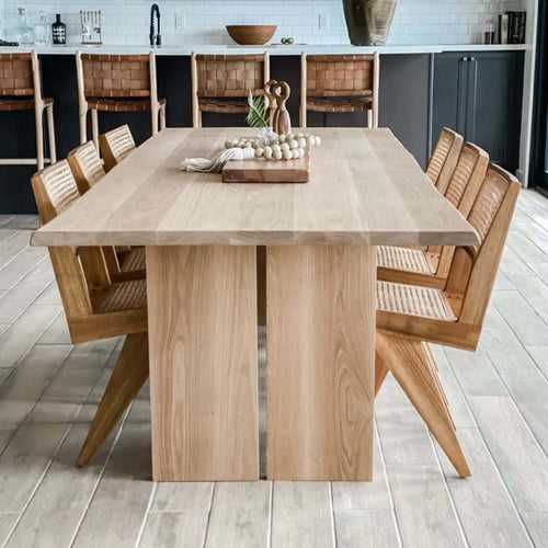 luxurious wooden dinning table , modern teak and cane big dinning table