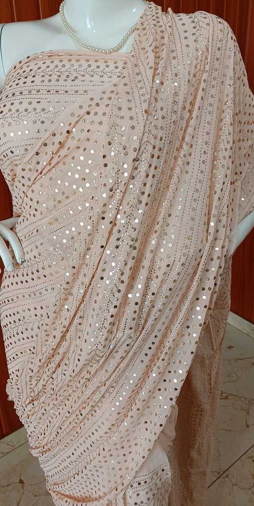 Ruhani Nude Pink Allover Mukaish Pure Georgette Saree