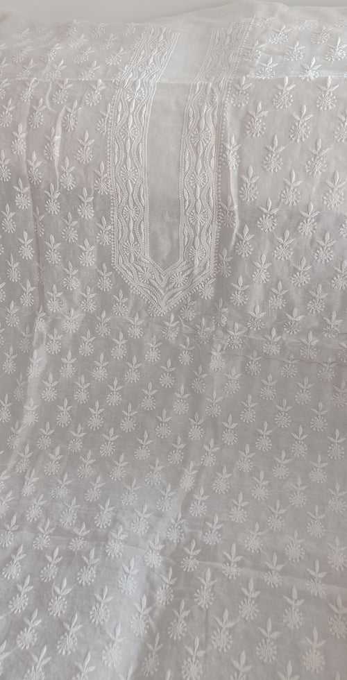 Ivory Chanderi Silk Men's Kurta fabric with fine Chikankari