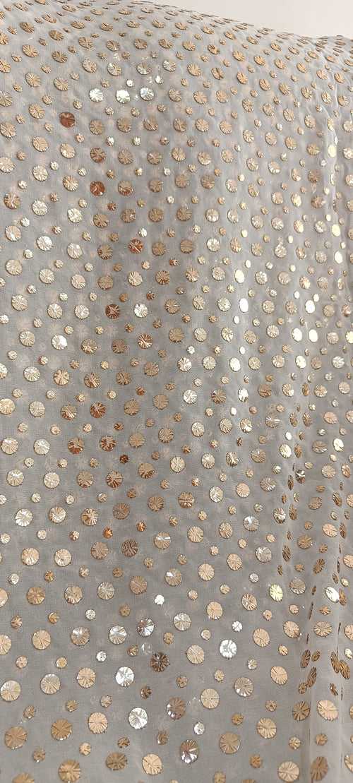 Ivory Pure Georgette Allover Heavy Mukaish Running Material 6 meters