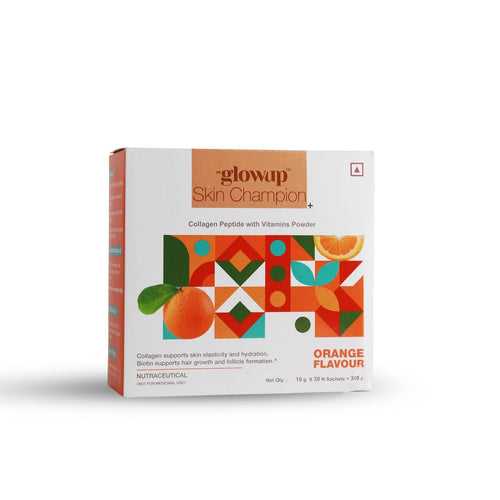 HK Glowup Collagen Powder for Women & Men Radiant Skin | Improve Skin Glow Support Elasticity, Firmness & Youthful and Hydration | Vitamin C with Biotin For Hair, Nails - Healthy & Smooth Skin | Champion Drink Orange Flavour (300g - 30 Pcs)