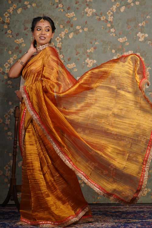 Fiery Gold Zari Tissue Banno Saree